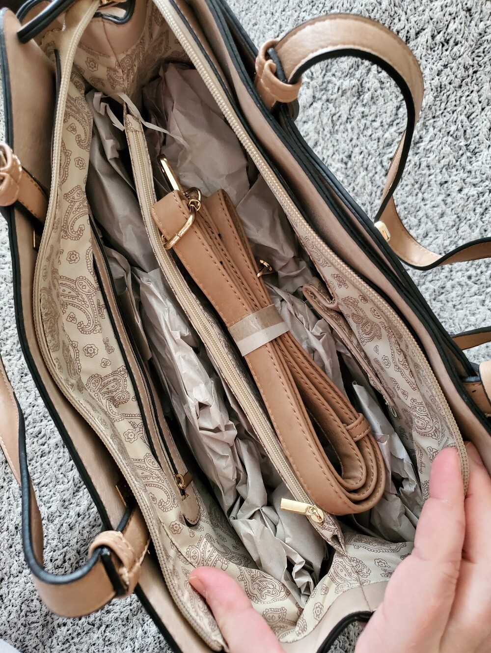 Simply Noelle Beige Tote with Tan Handles and Gold Accent - Picture 8 of 8